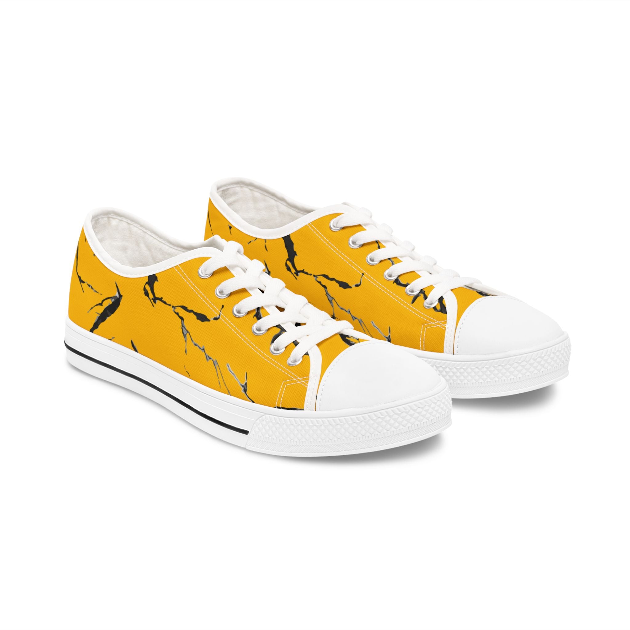 Bold Yellow Marble Low Top Sneakers for Women – Trendy Casual Footwear
